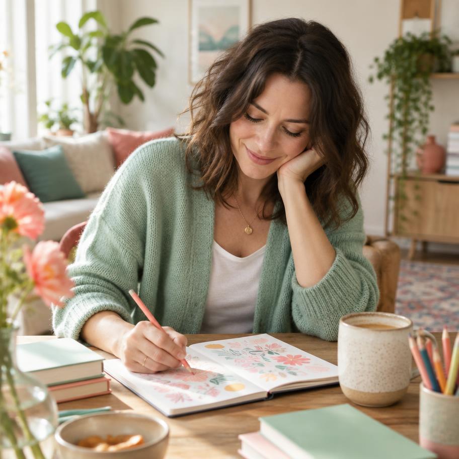 An adult enjoying a tiny creative break with coffee