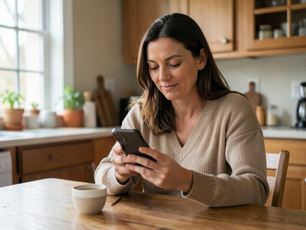 A woman choosing her MeTime preferences on her phone